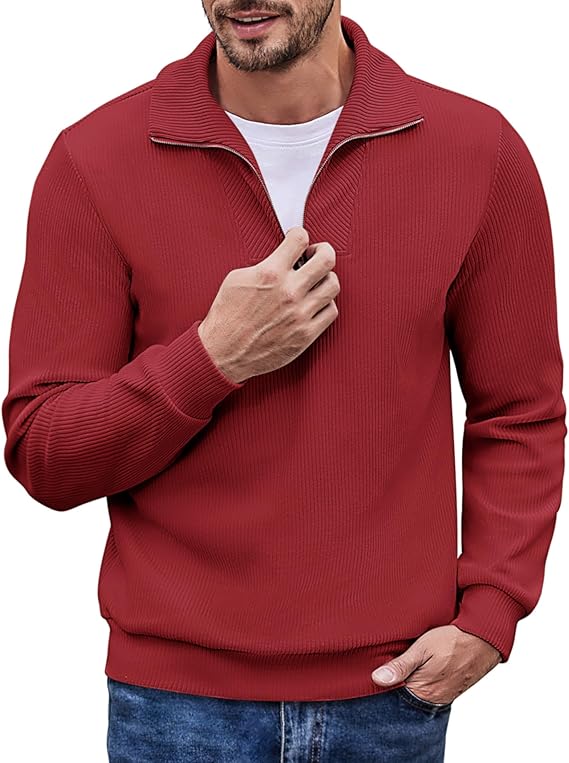 Men's Quarter Zip Up Pullover Mock Neck Long Sleeve Sweatshirt