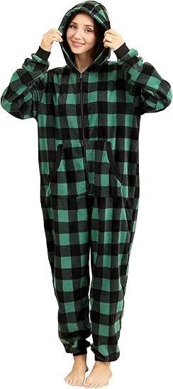 Unisex Pajamas Plaid Hooded Cozy Jumpsuit