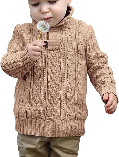Toddler Girl Boys Knit Cable Turtleneck Sweater