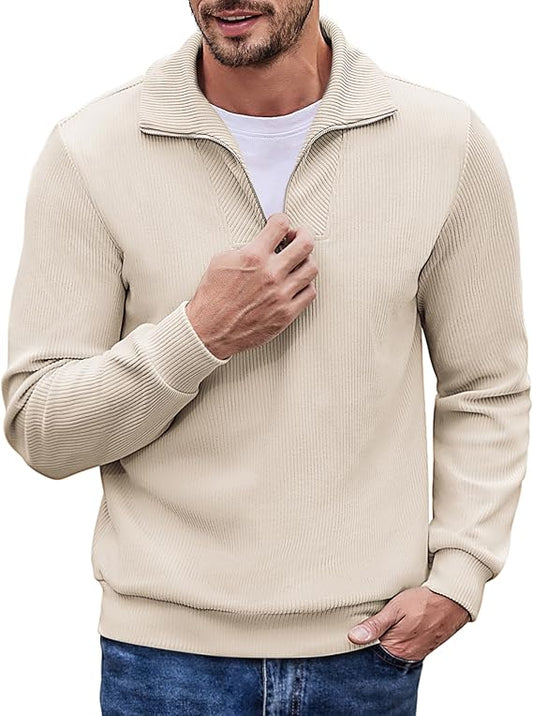 Men's Quarter Zip Up Pullover Mock Neck Long Sleeve Sweatshirt