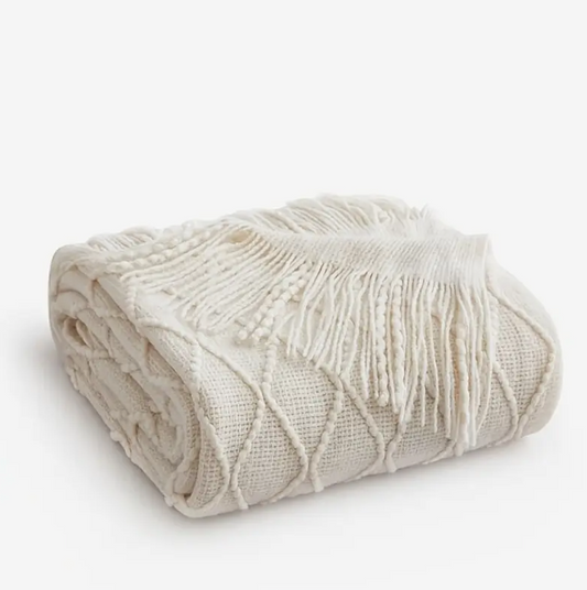 Everyday Cozy White Tassel Throw Blanket